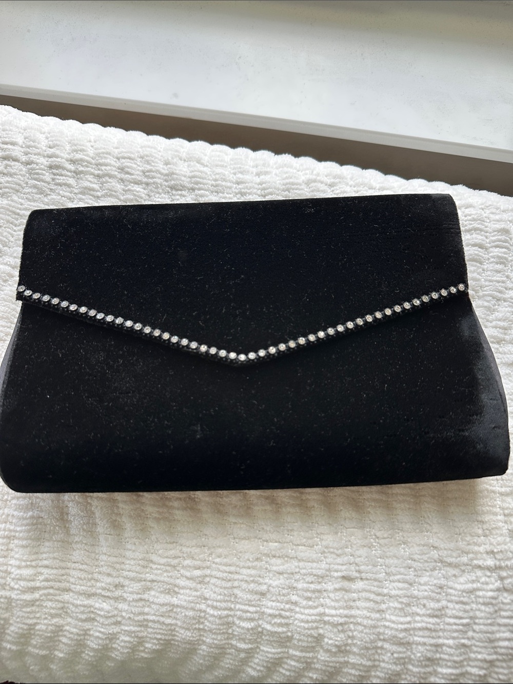 Black Velvet Rhinestone-Trim Envelope Clutch